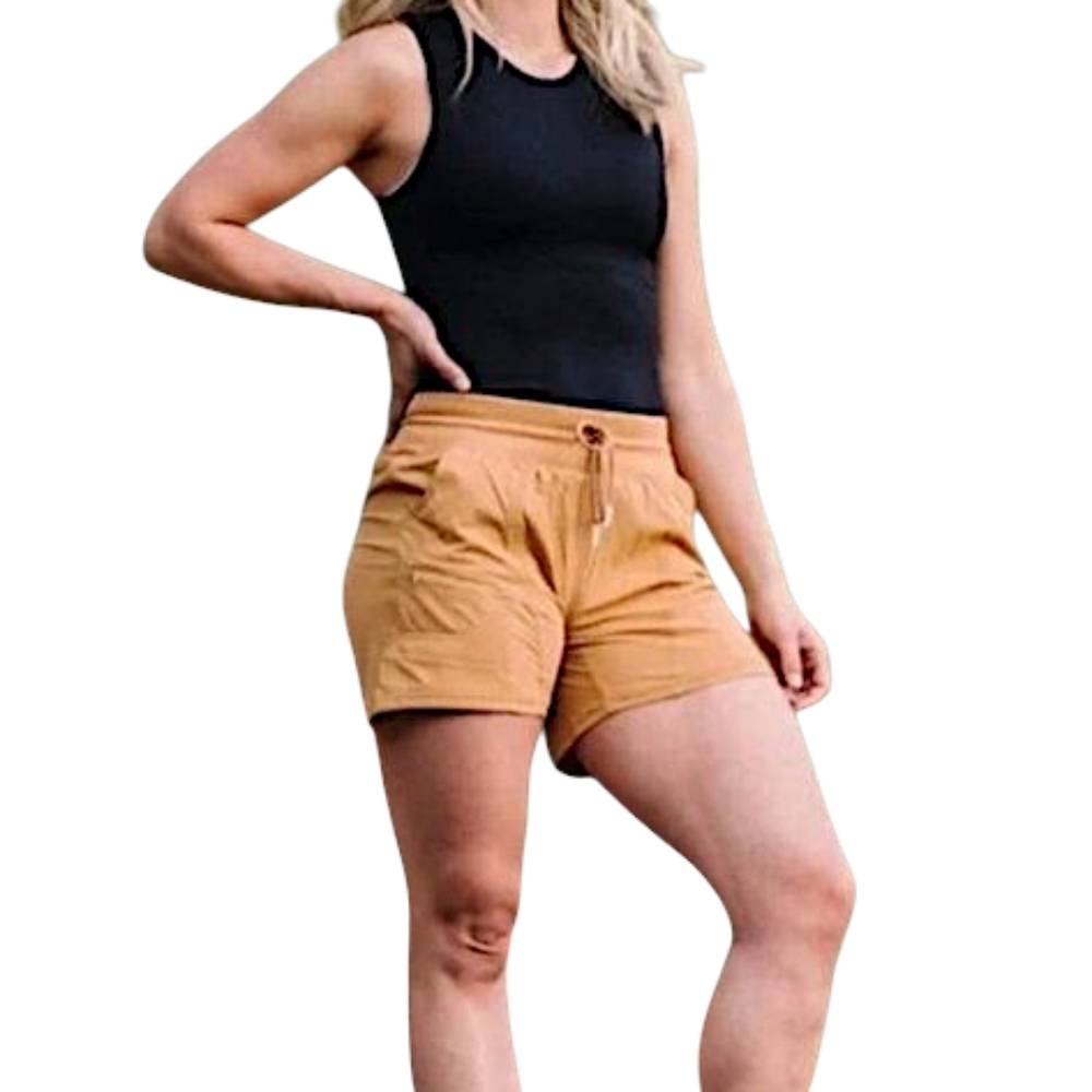 Zyia Active Canyon Shorts Size Small Mustard Yellow Pockets Stretch Drawstring